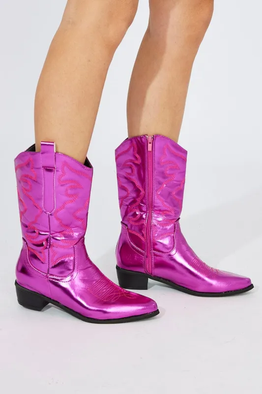 Pink Festival Western Metallic Cowboy Boot sold by Ally Fashion