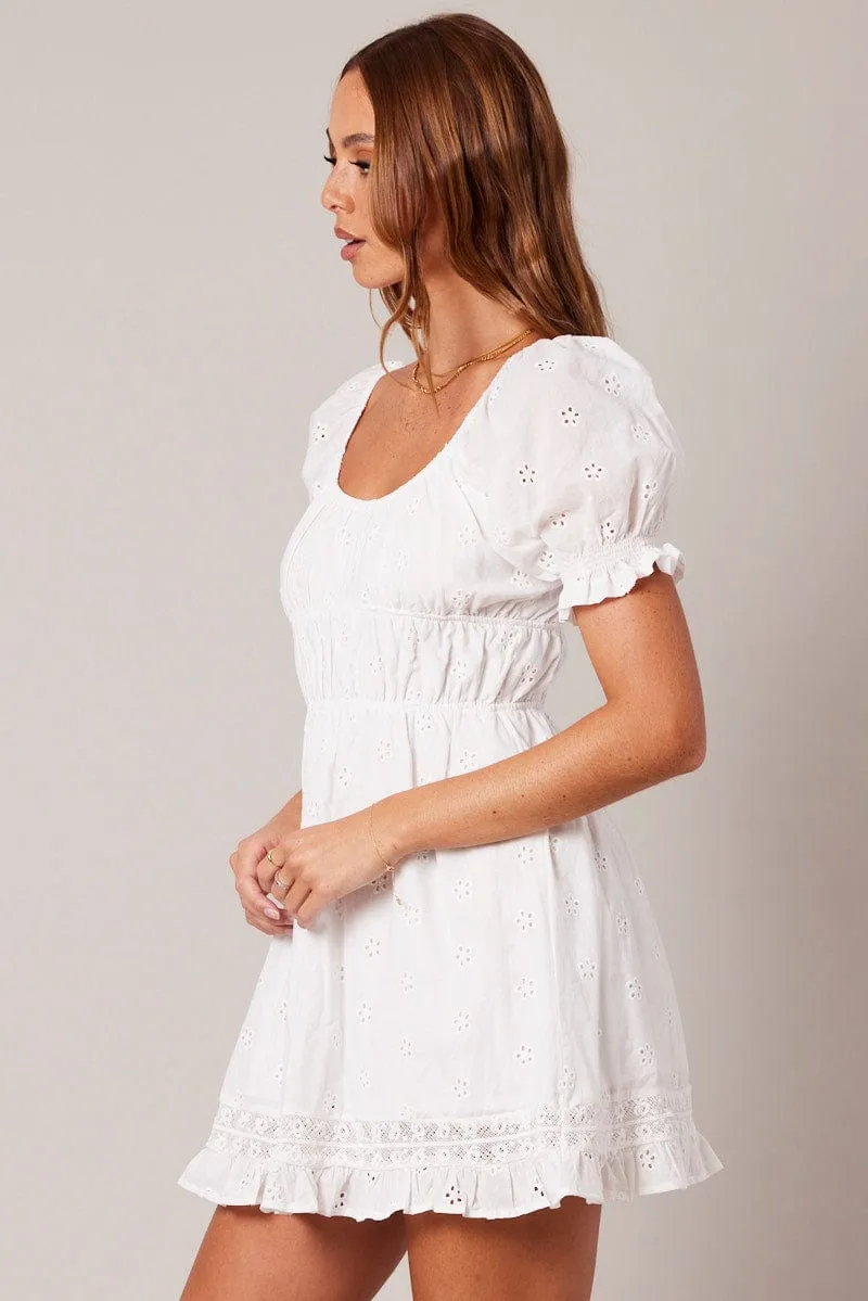 White Fit And Flare Dress Puff Sleeve sold by Ally Fashion product image thumbnail 4