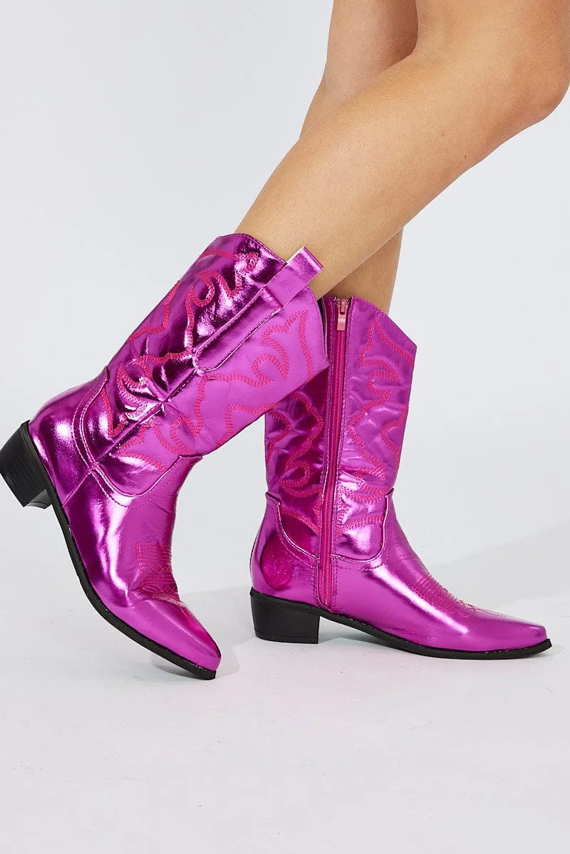 Pink Festival Western Metallic Cowboy Boot sold by Ally Fashion product image thumbnail 2