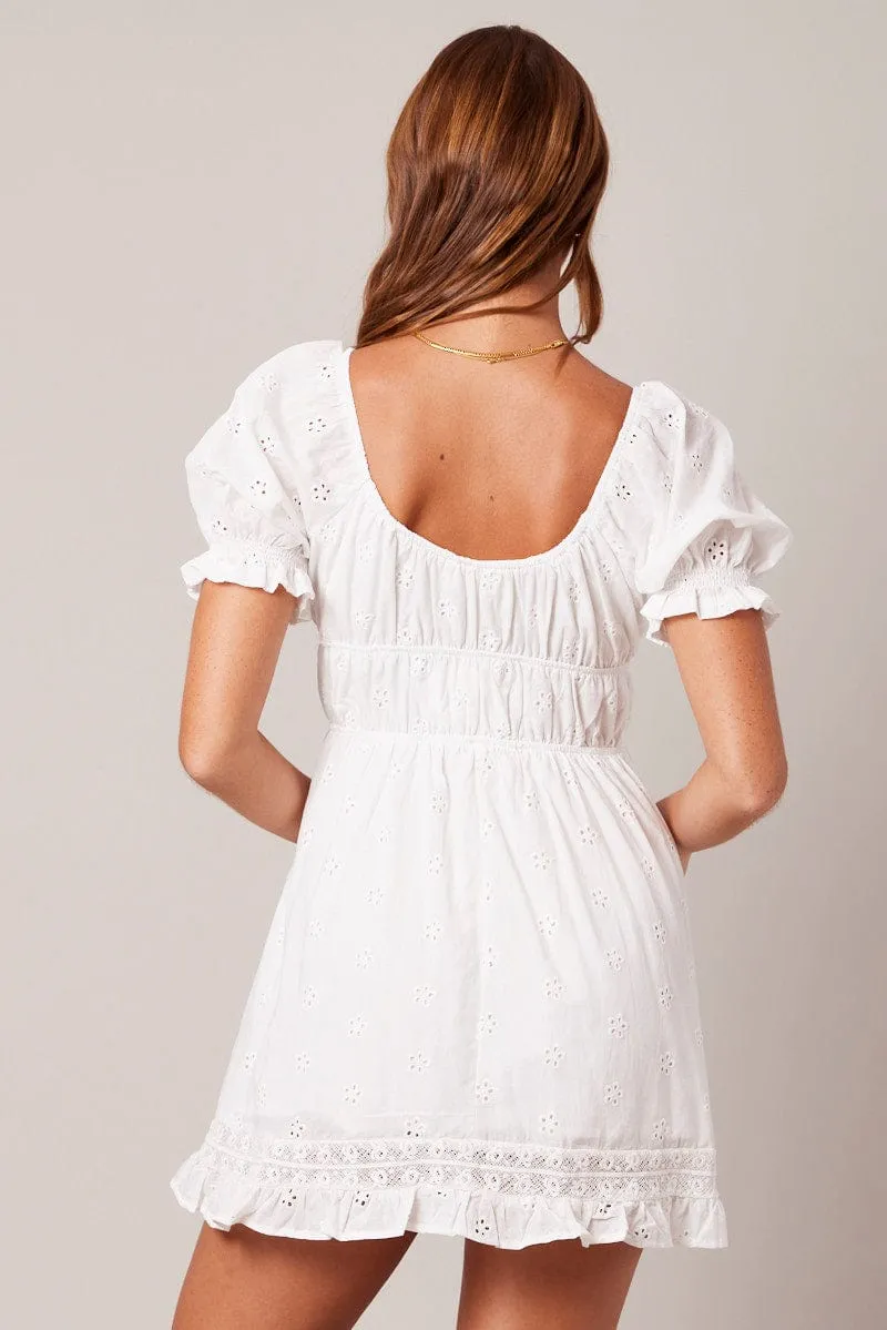 White Fit And Flare Dress Puff Sleeve sold by Ally Fashion product image thumbnail 5