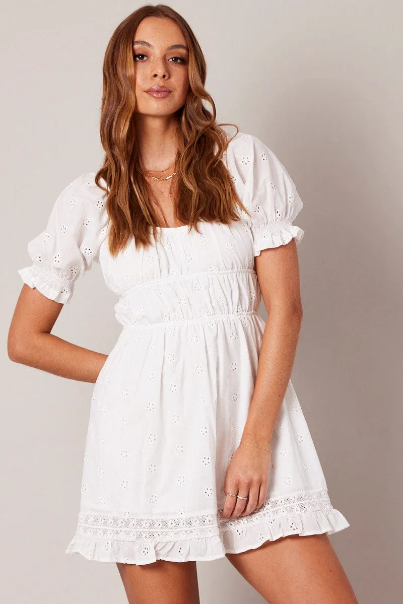 White Fit And Flare Dress Puff Sleeve sold by Ally Fashion product image thumbnail 3