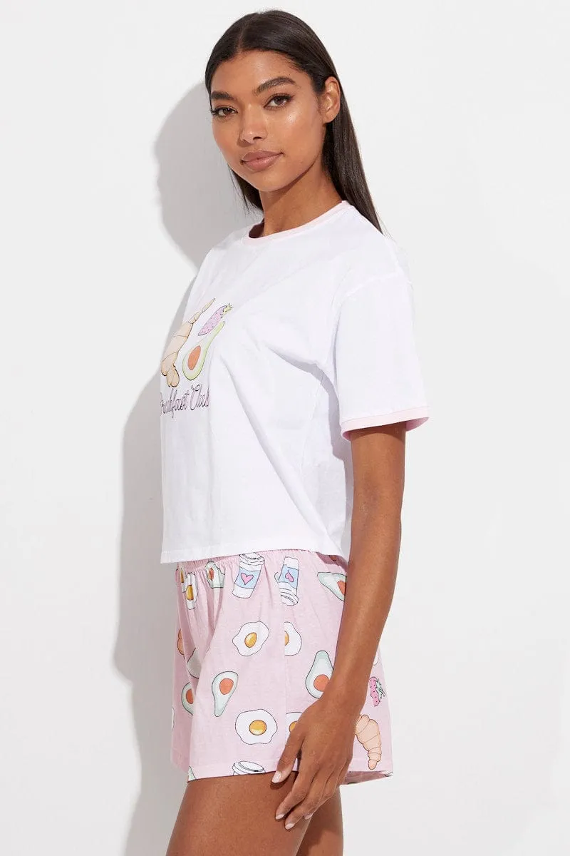 Pink Print Breakfast Pj Graphic Jersey Pyjama 2 Piece Set sold by Ally Fashion product image thumbnail 4