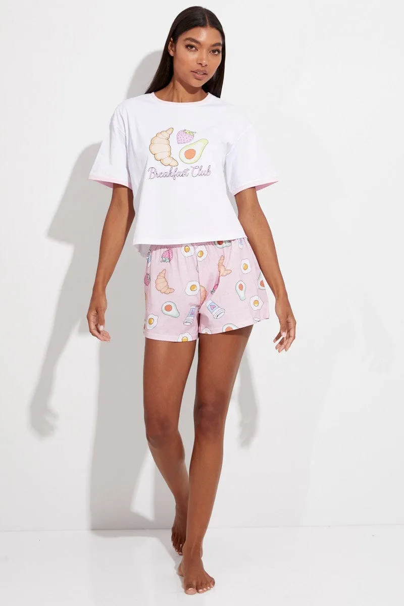 Pink Print Breakfast Pj Graphic Jersey Pyjama 2 Piece Set sold by Ally Fashion product image thumbnail 2