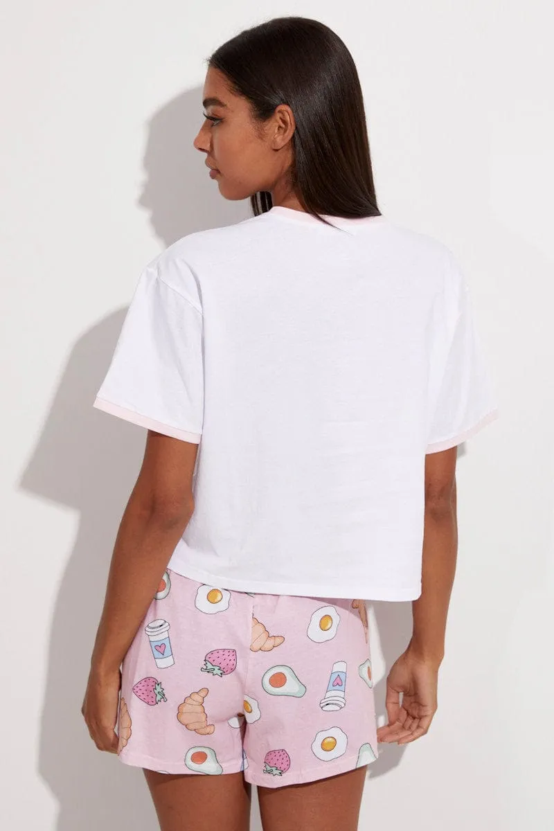 Pink Print Breakfast Pj Graphic Jersey Pyjama 2 Piece Set sold by Ally Fashion product image thumbnail 5
