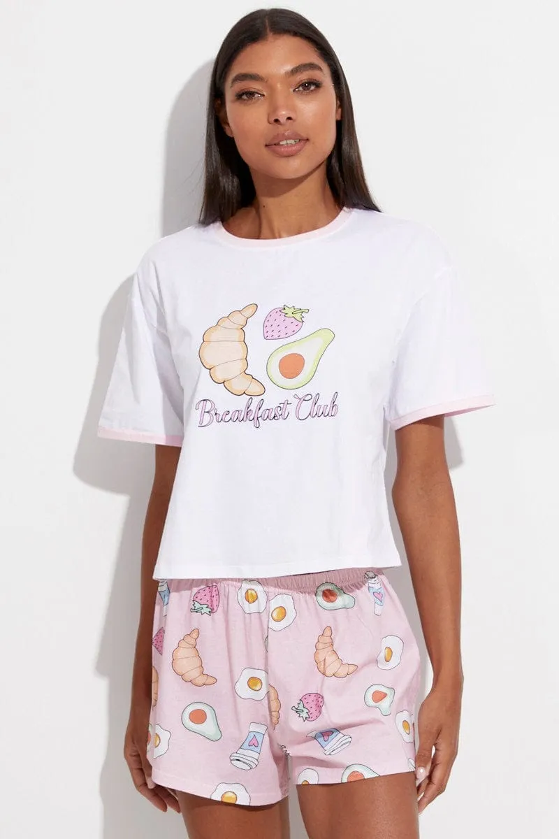 Pink Print Breakfast Pj Graphic Jersey Pyjama 2 Piece Set sold by Ally Fashion product image thumbnail 3