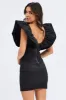 Black Ruffle Shoulder Plunging Statement Mini Dress sold by Ally Fashion