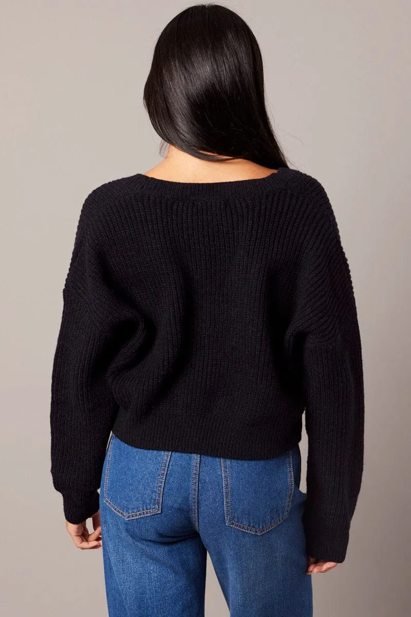 Black Knit Cardigan Long Sleeve V Neck Button Up sold by Ally Fashion product image thumbnail 5