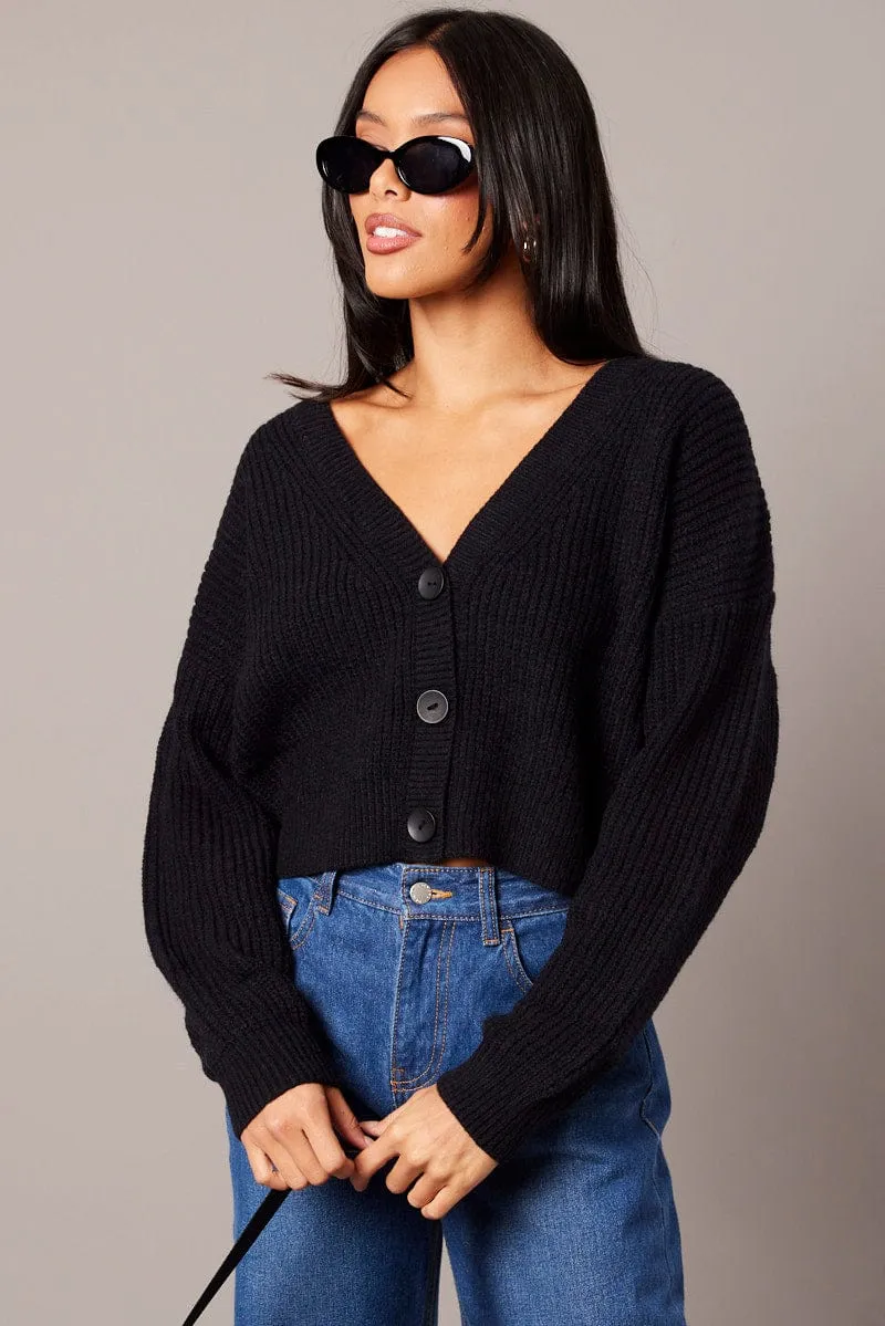 Black Knit Cardigan Long Sleeve V Neck Button Up sold by Ally Fashion product image thumbnail 3