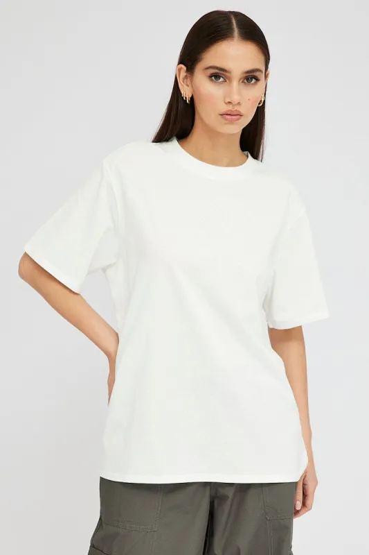 White Oversized T Shirt Short Sleeve Crew Neck sold by Ally Fashion
