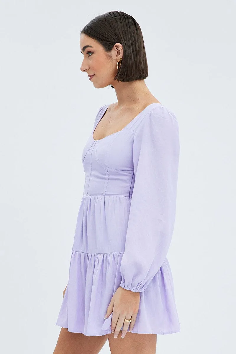 Purple Fit And Flare Dress Long Sleeve Mini sold by Ally Fashion product image thumbnail 4