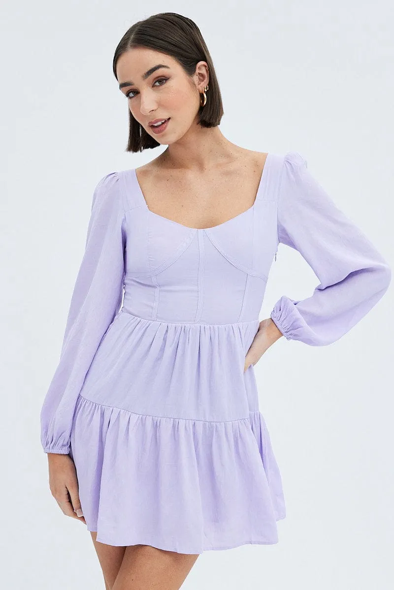 Purple Fit And Flare Dress Long Sleeve Mini sold by Ally Fashion