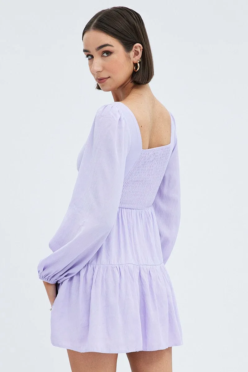 Purple Fit And Flare Dress Long Sleeve Mini sold by Ally Fashion product image thumbnail 5
