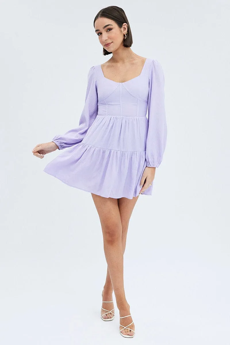 Purple Fit And Flare Dress Long Sleeve Mini sold by Ally Fashion product image thumbnail 2