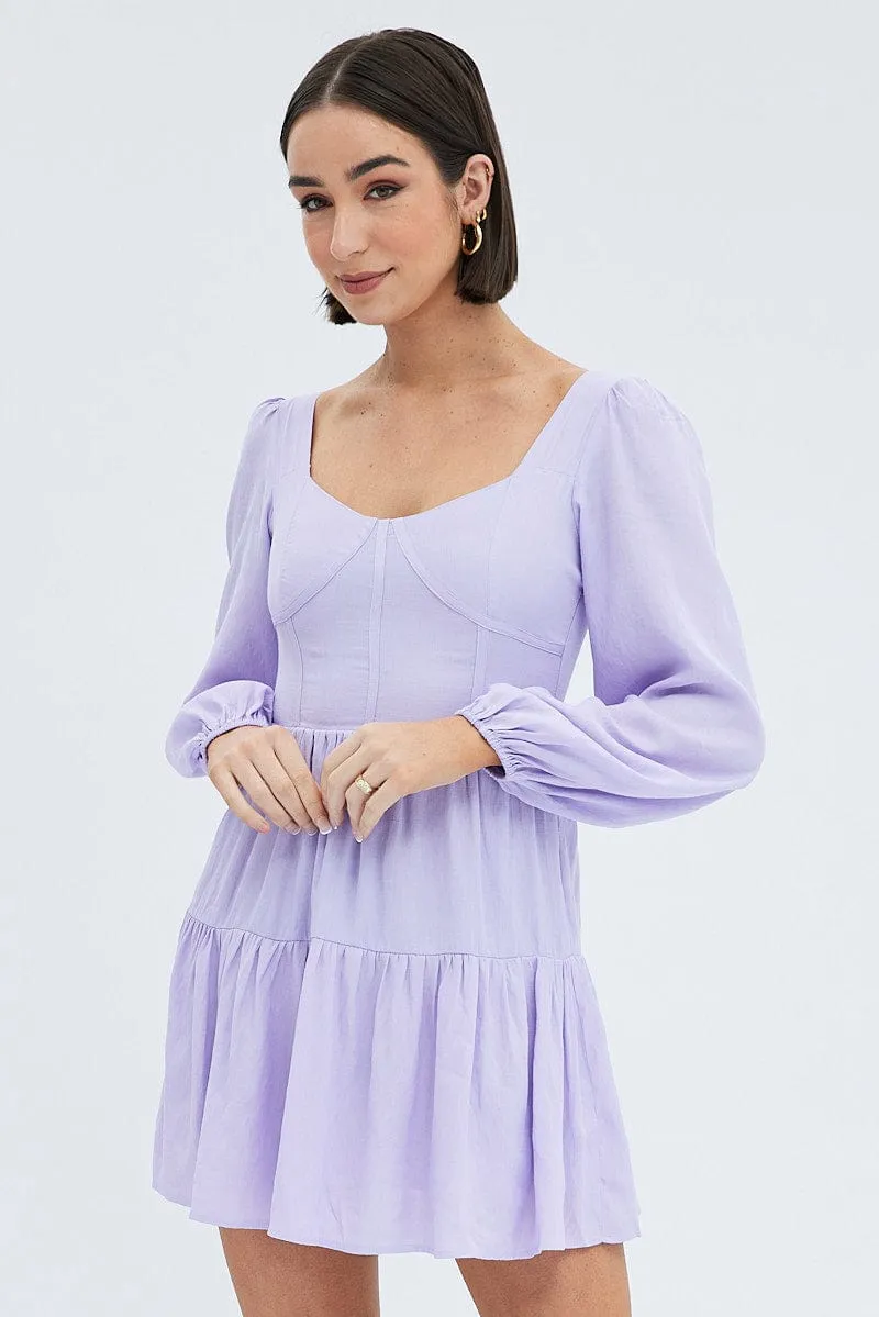 Purple Fit And Flare Dress Long Sleeve Mini sold by Ally Fashion product image thumbnail 3