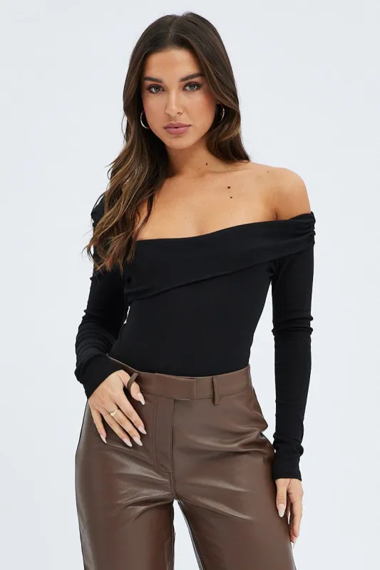 Black Bodysuit Long Sleeve One Shoulder sold by Ally Fashion