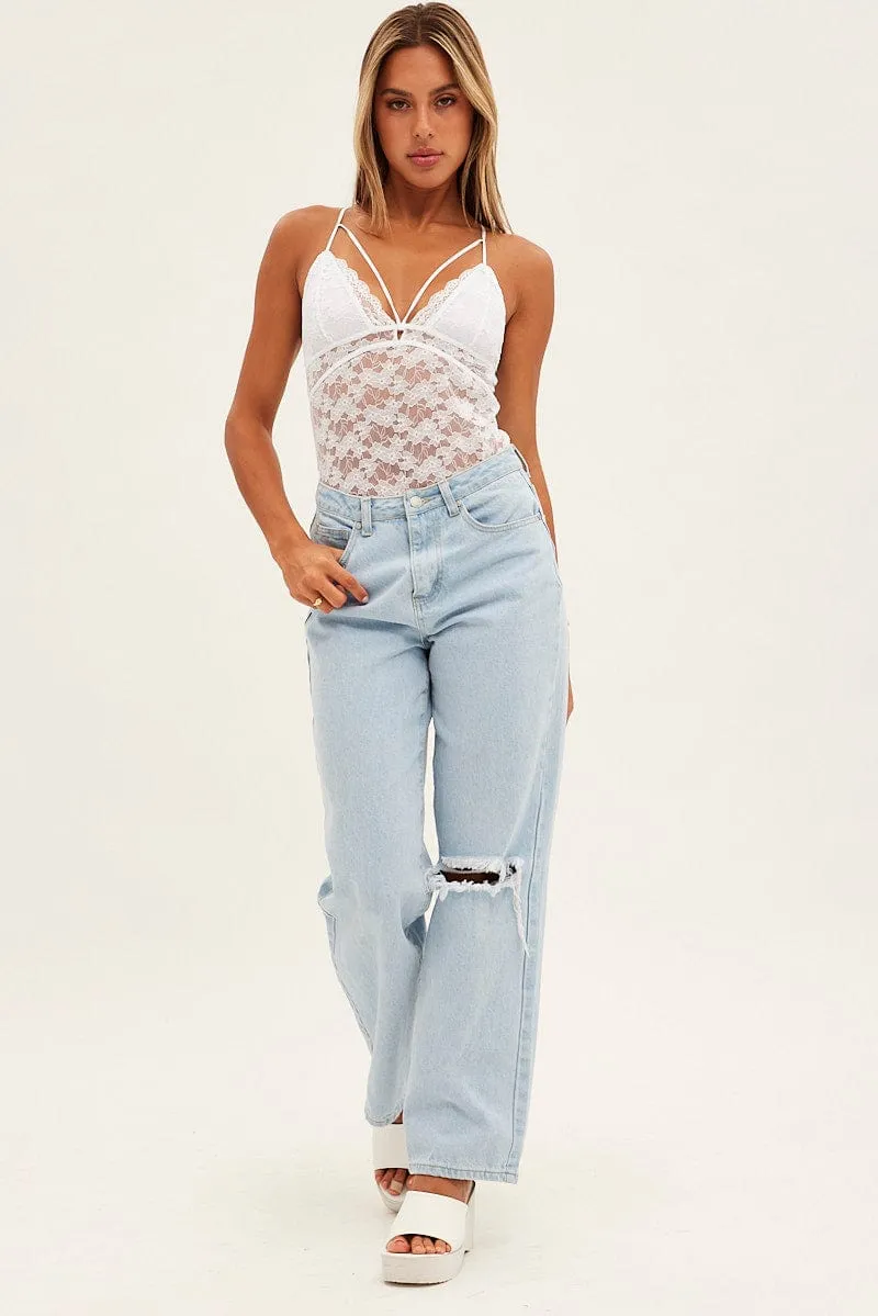 White Sleeveless Bodysuit V-Neck Lace sold by Ally Fashion product image thumbnail 3
