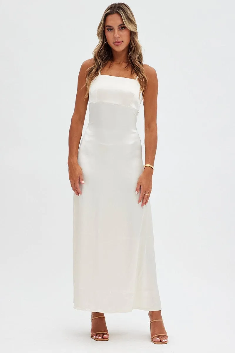 Beige Satin Straight Maxi Dress sold by Ally Fashion product image thumbnail 3
