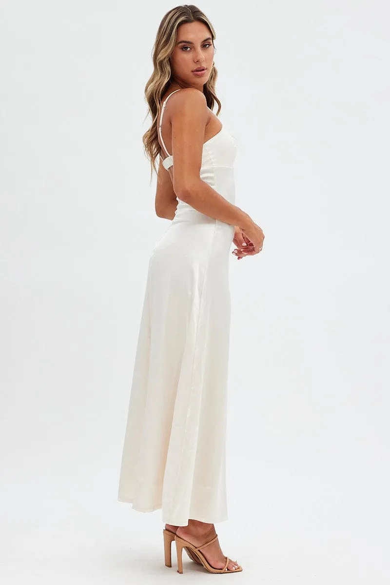 Beige Satin Straight Maxi Dress sold by Ally Fashion product image thumbnail 4