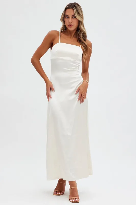 Beige Satin Straight Maxi Dress sold by Ally Fashion