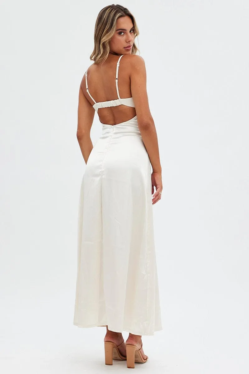 Beige Satin Straight Maxi Dress sold by Ally Fashion product image thumbnail 5