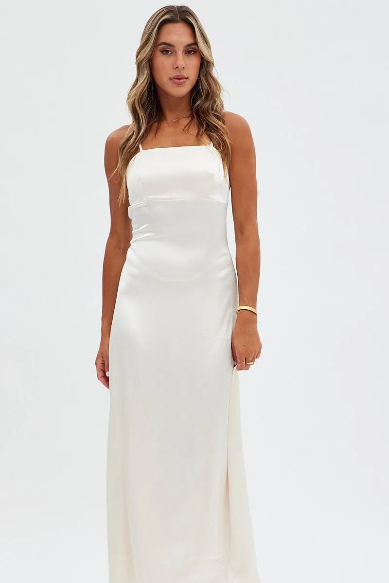 Beige Satin Straight Maxi Dress sold by Ally Fashion product image thumbnail 2