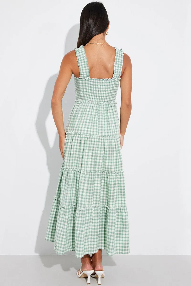 Green Check Maxi Dress Shirred Bust Tiered sold by Ally Fashion product image thumbnail 5
