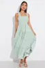 Green Check Maxi Dress Shirred Bust Tiered sold by Ally Fashion