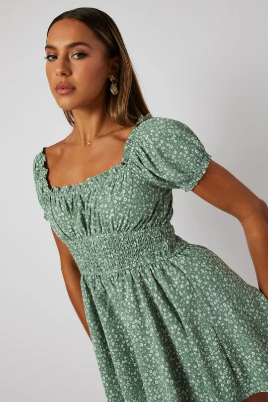 Green Ditsy Ruffle Playsuit Short Sleeve sold by Ally Fashion