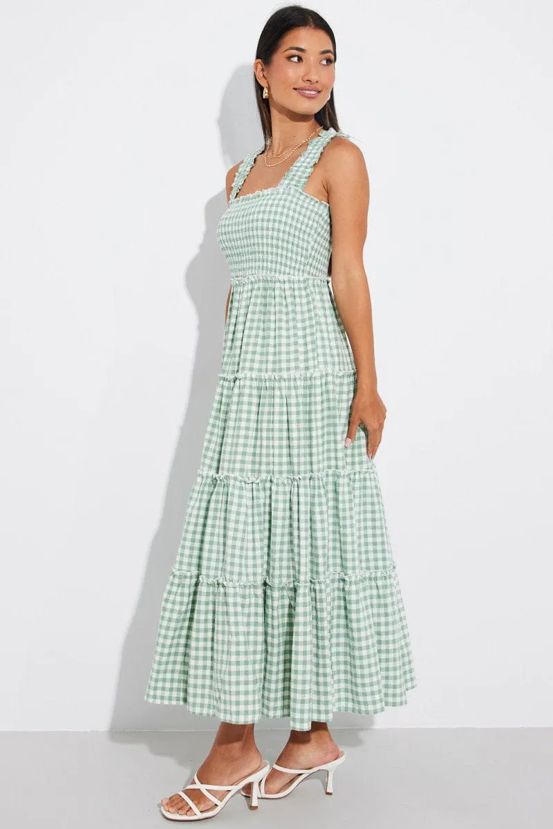Green Check Maxi Dress Shirred Bust Tiered sold by Ally Fashion product image thumbnail 4
