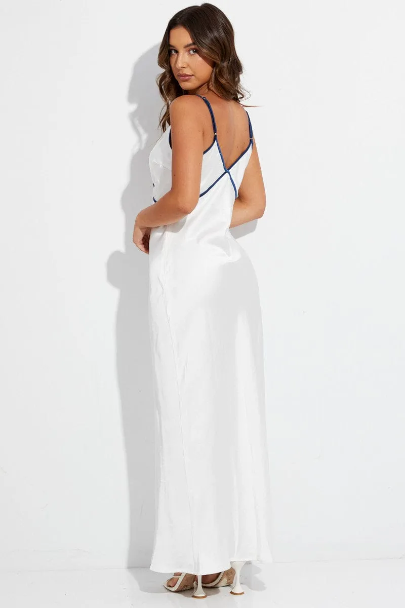 White Maxi Dress V Neck Contrast Binding Details Satin sold by Ally Fashion product image thumbnail 5
