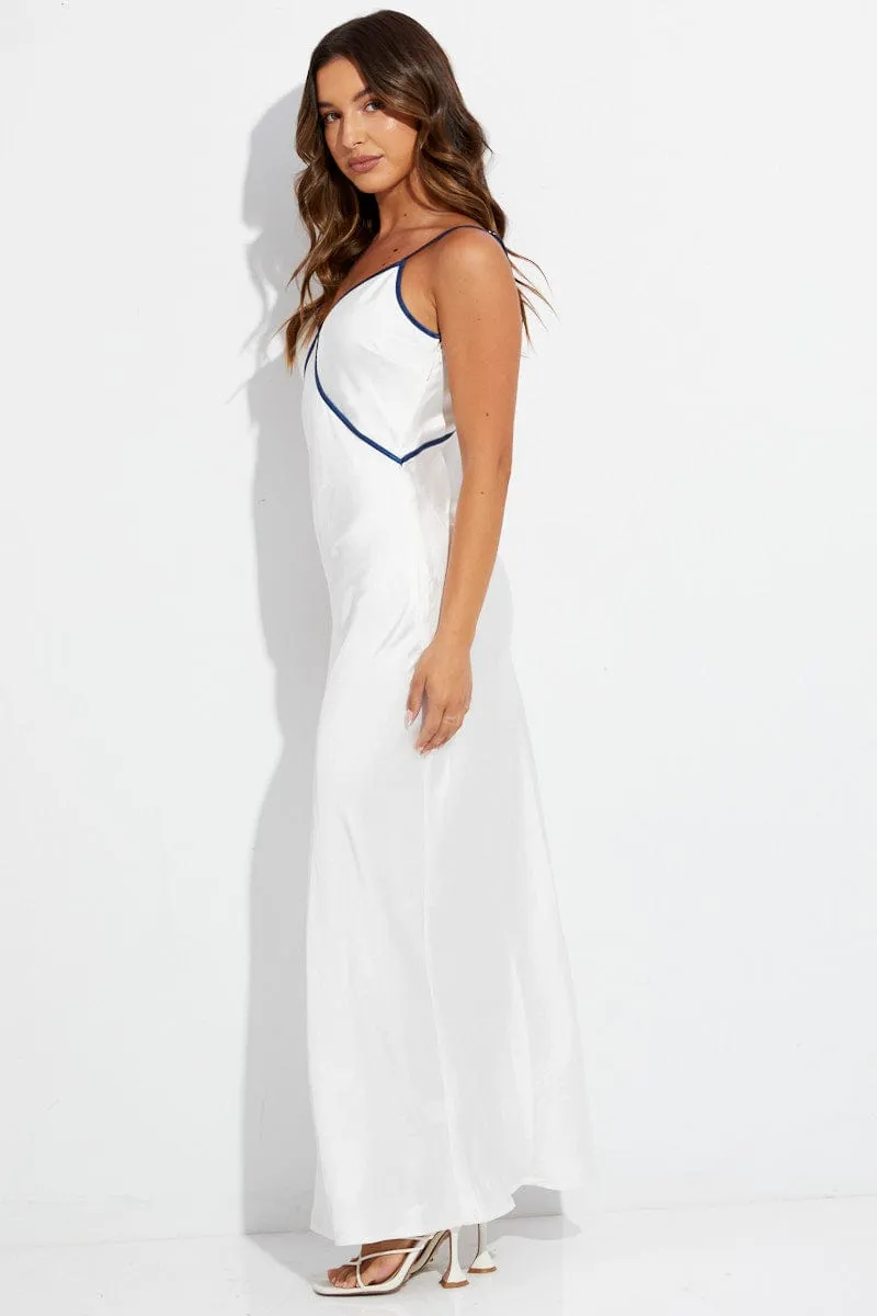White Maxi Dress V Neck Contrast Binding Details Satin sold by Ally Fashion product image thumbnail 4