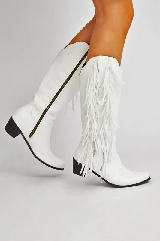White Tassel Cowboy Boots sold by Ally Fashion