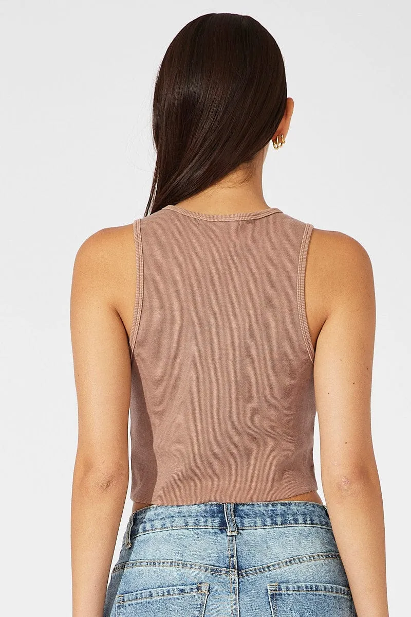 Brown Graphic Tank Sleeveless Washed sold by Ally Fashion product image thumbnail 5