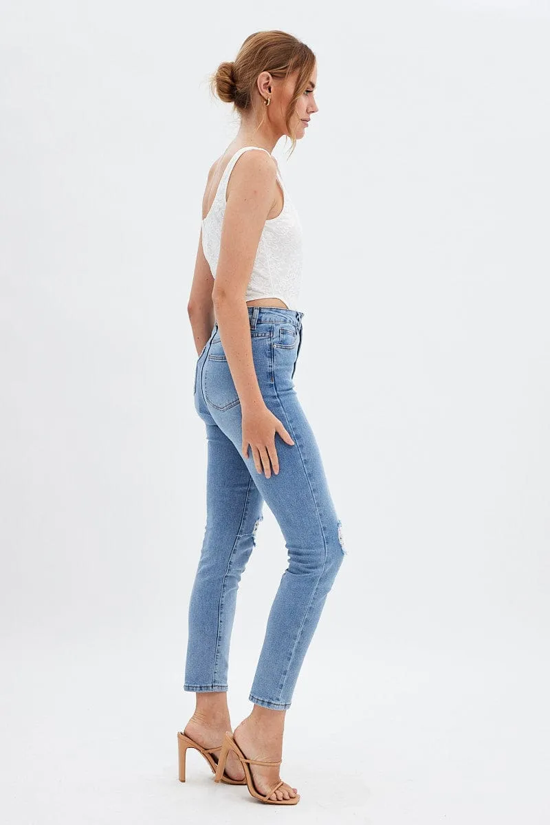 Denim Mom Jeans High Rise Stretch sold by Ally Fashion product image thumbnail 4