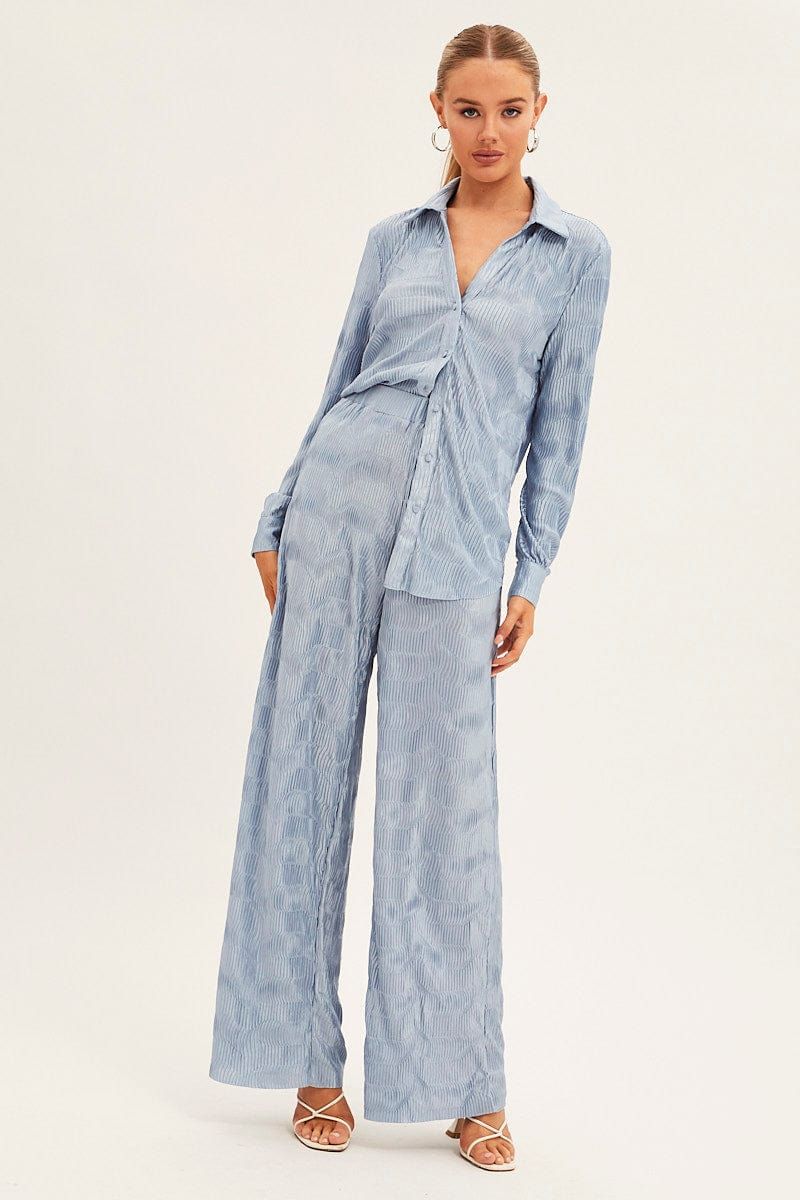 Blue Plisse Pants Wide Leg sold by Ally Fashion
