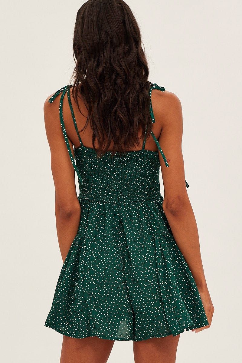 Green Polka Dot Fit And Flare Playsuit Sleeveless sold by Ally Fashion product image thumbnail 5