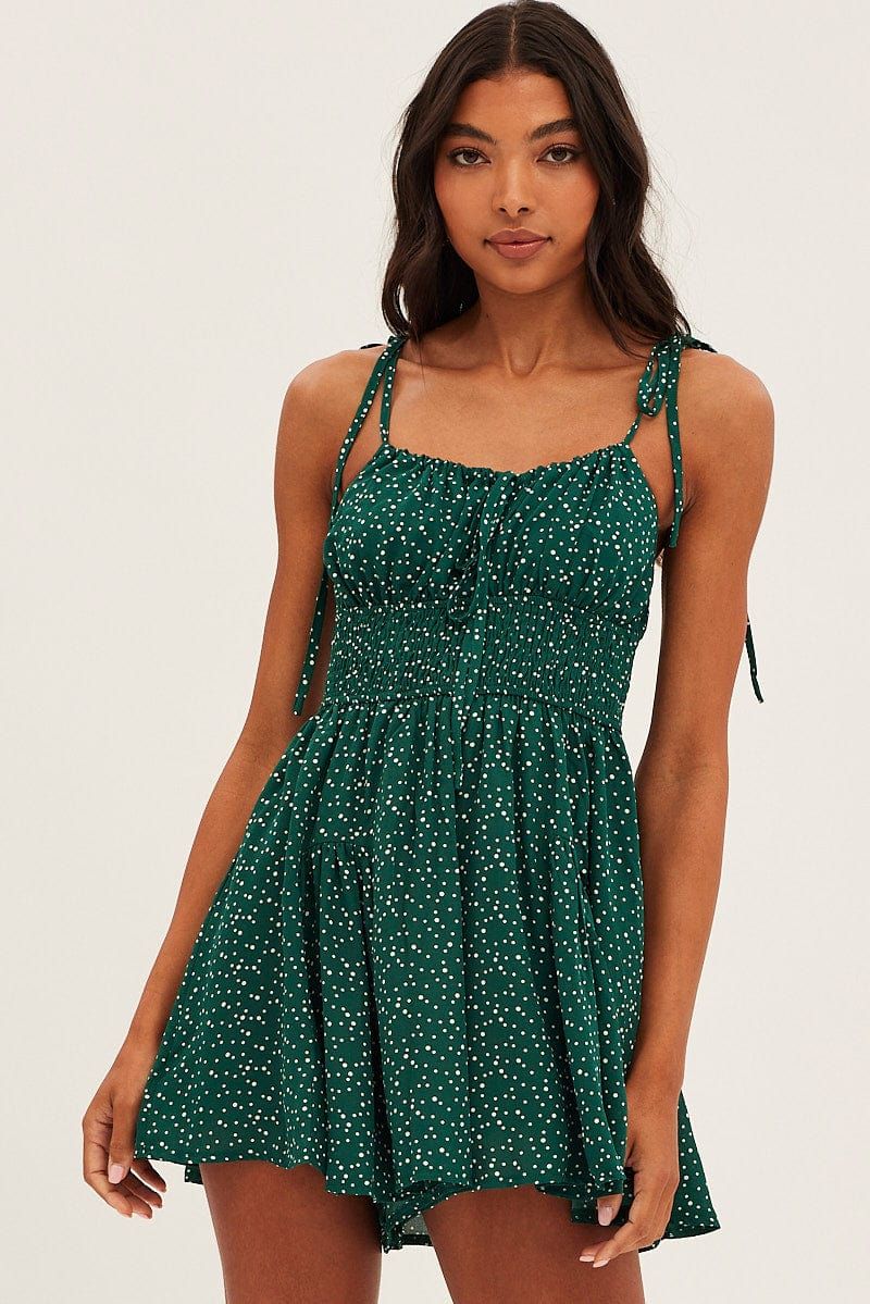 Green Polka Dot Fit And Flare Playsuit Sleeveless sold by Ally Fashion product image thumbnail 3