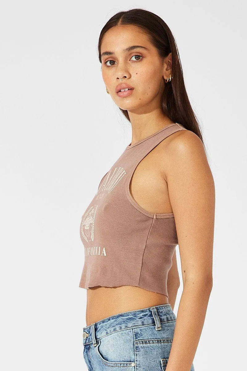 Brown Graphic Tank Sleeveless Washed sold by Ally Fashion product image thumbnail 4