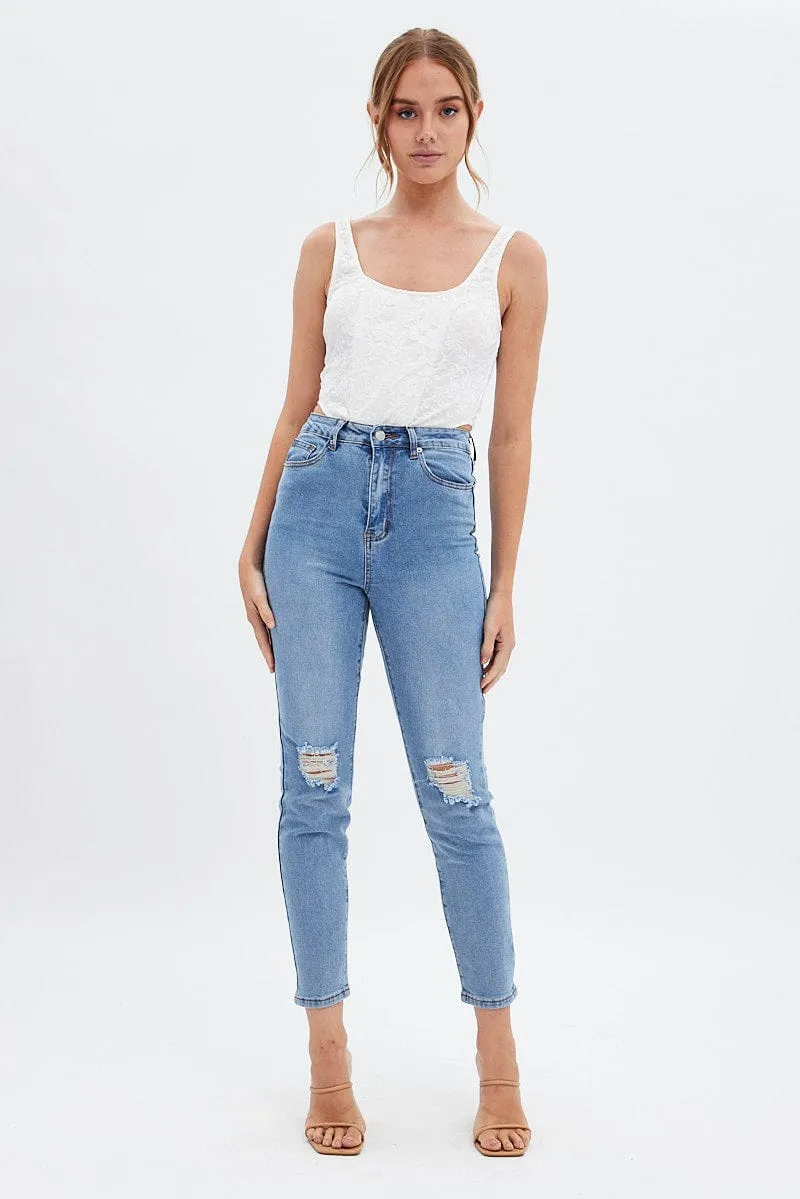 Denim Mom Jeans High Rise Stretch sold by Ally Fashion product image thumbnail 3