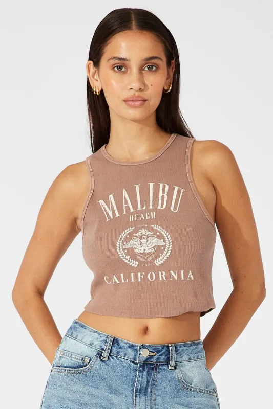 Brown Graphic Tank Sleeveless Washed sold by Ally Fashion