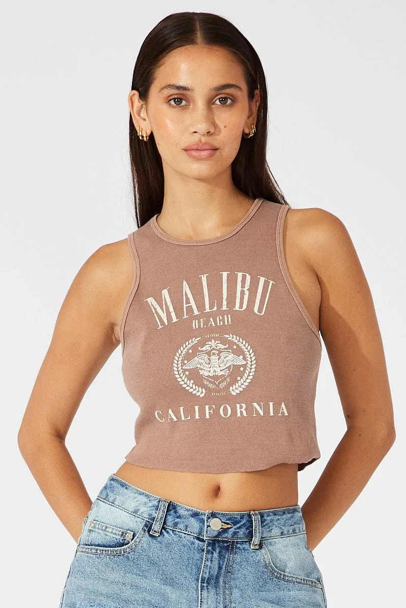 Brown Graphic Tank Sleeveless Washed sold by Ally Fashion