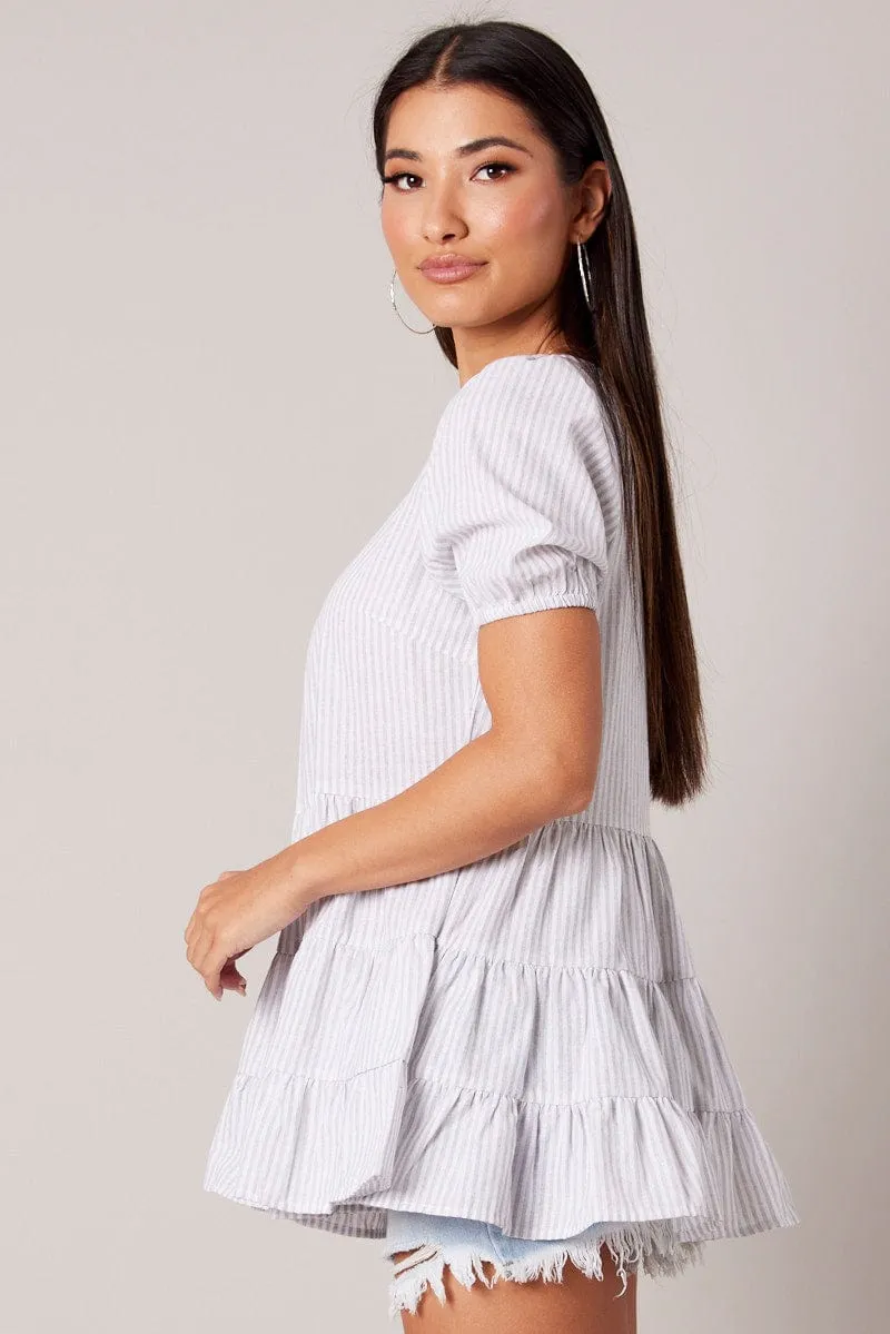 White Stripe Smock Top Short Sleeve Tiered sold by Ally Fashion product image thumbnail 4