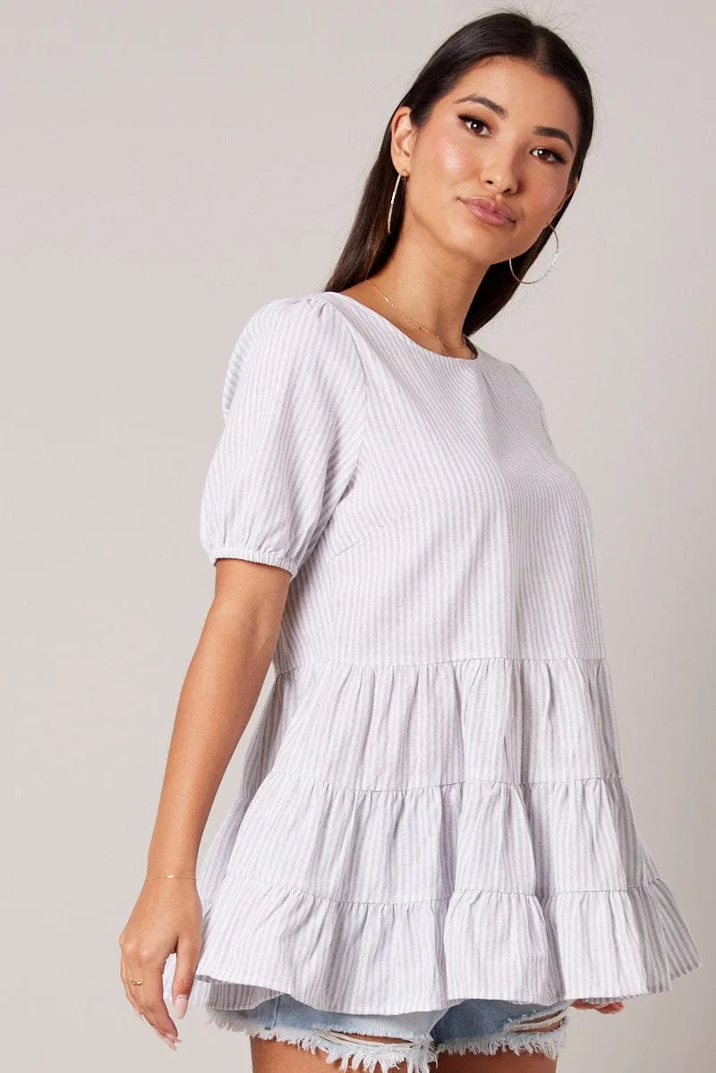 White Stripe Smock Top Short Sleeve Tiered sold by Ally Fashion product image thumbnail 2