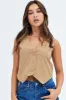Beige Stripe Top Waistcoat Sleeveless V Neck Button Up Relaxed sold by Ally Fashion