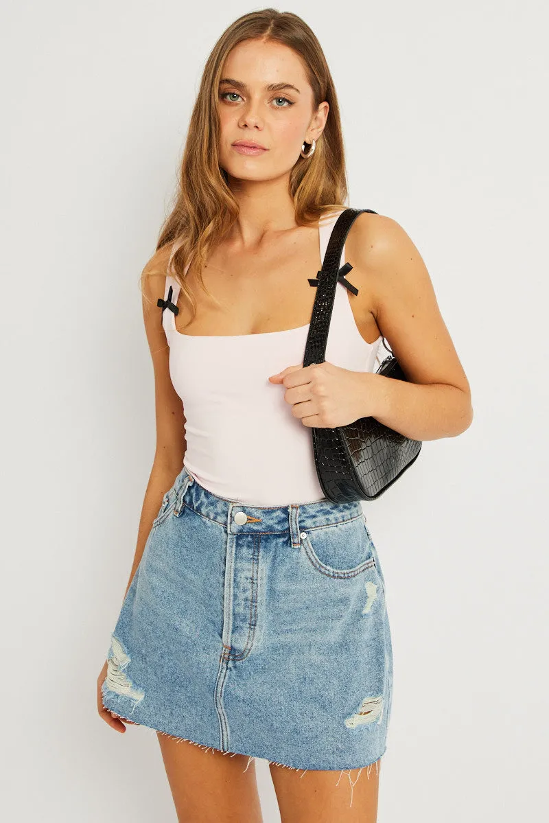 Pink Supersoft Tank Scoop Neck Sleeveless Ribbon sold by Ally Fashion