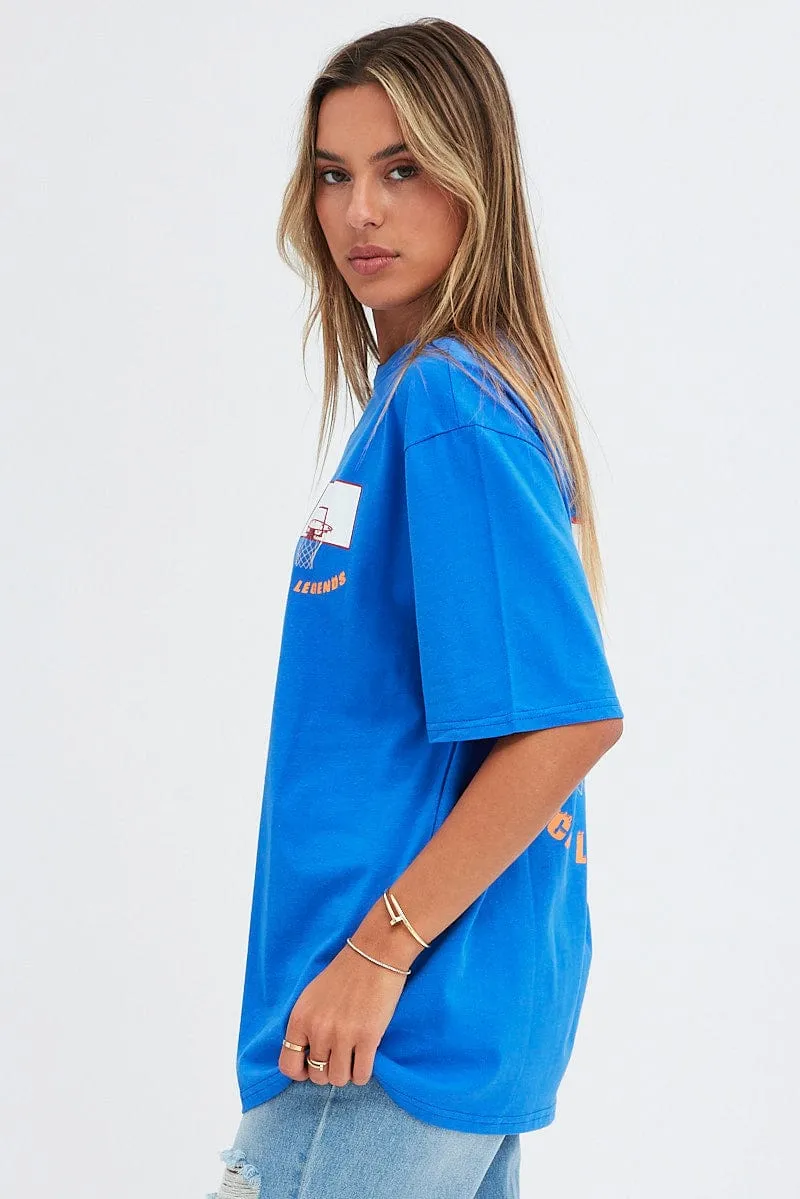 Blue T-Shirt Short Sleeve Crew Neck Basketball Graphic sold by Ally Fashion product image thumbnail 4