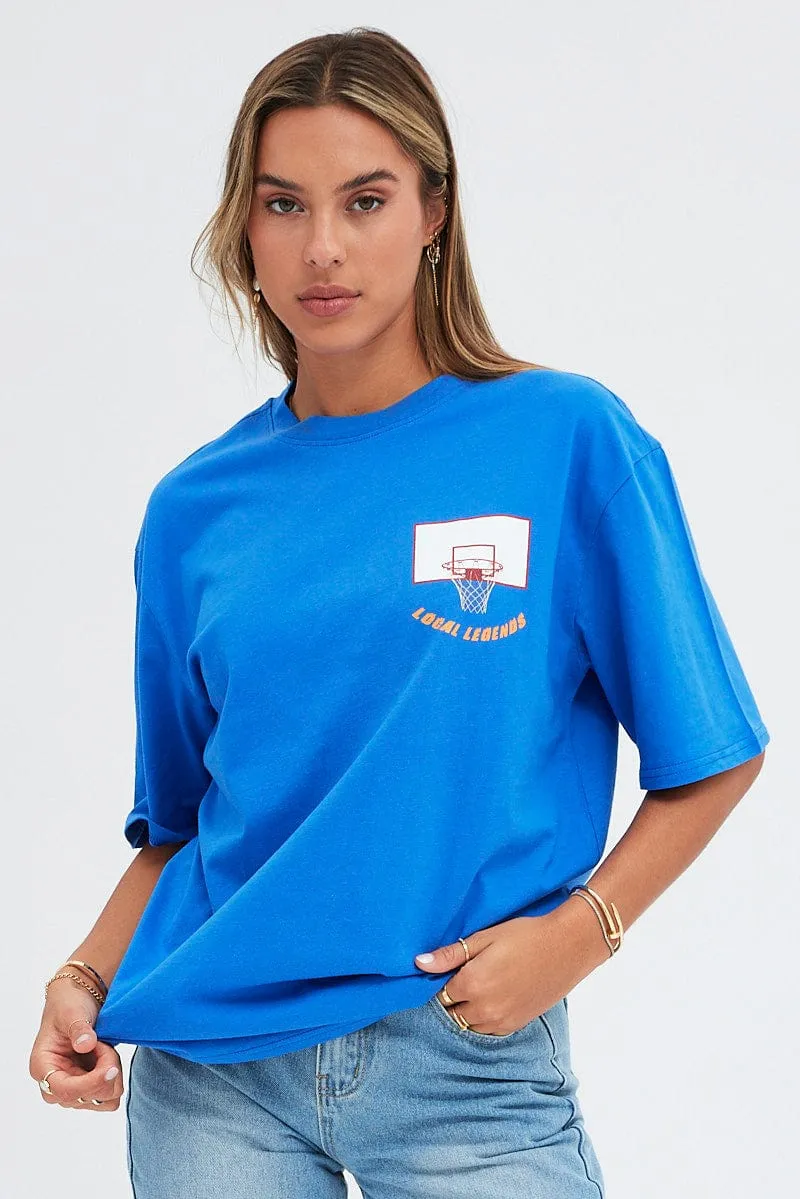 Blue T-Shirt Short Sleeve Crew Neck Basketball Graphic sold by Ally Fashion