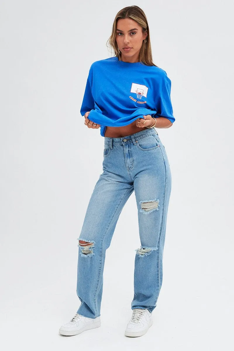 Blue T-Shirt Short Sleeve Crew Neck Basketball Graphic sold by Ally Fashion product image thumbnail 2