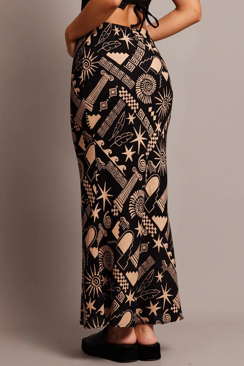 Black Abstract Slip Skirt Midi Linen Blend sold by Ally Fashion product image thumbnail 5