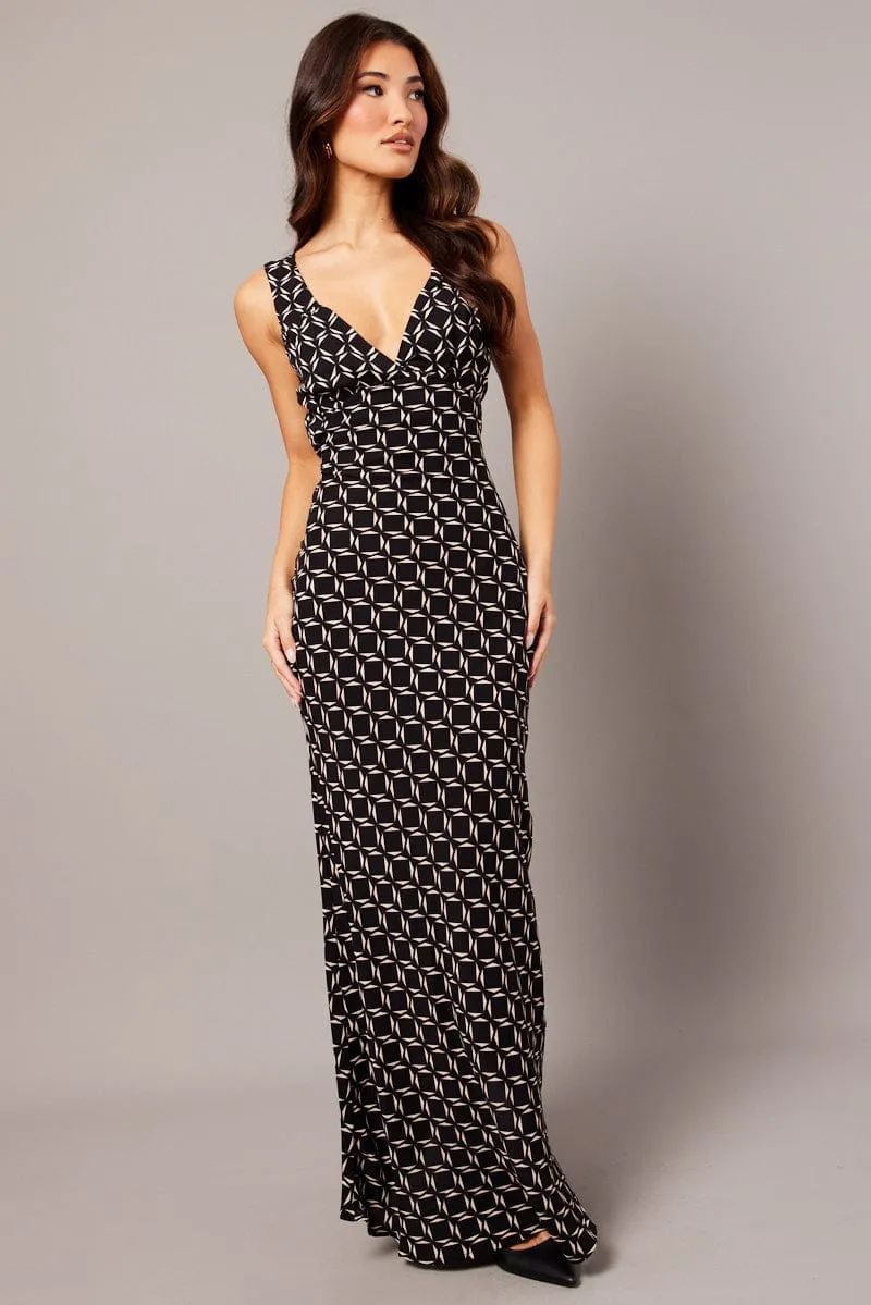 Black Geo Slip Dress Maxi sold by Ally Fashion